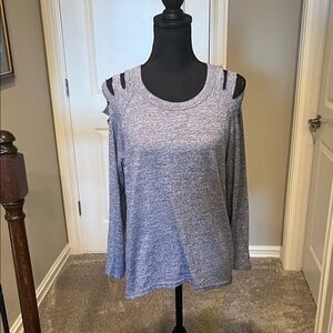 NWT. Poof! Light Gray Cold Shoulder Long Sleeve Top
